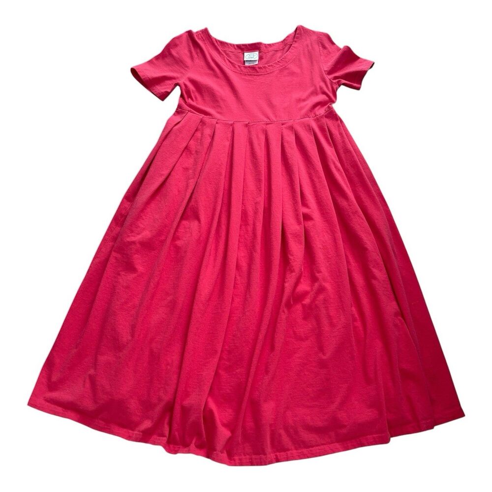 VTG Laura Ashley Dress Size 10 Red Cotton Knit Pleated Midi Made in Peru 90s Y2K